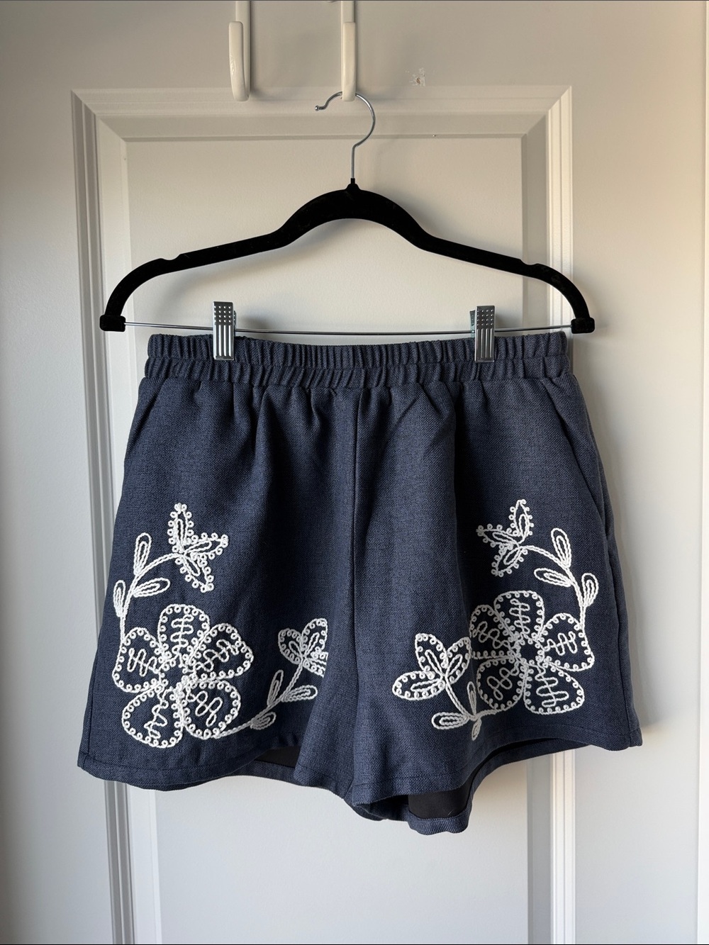 Navy Floral Embroidered Women’s Skort with Elastic Waist